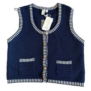 NWT Womens Joie Navy Blue Gold Button Tank Top Sweater Vest Size Large